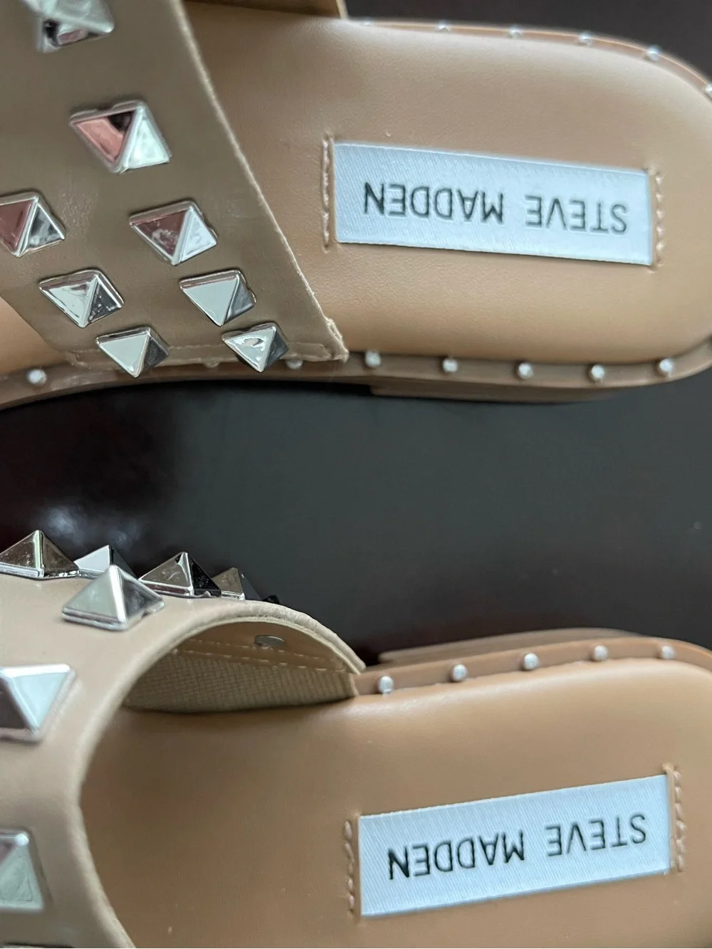 Steve Madden Tan Studded Double-Strap Slide Sandals